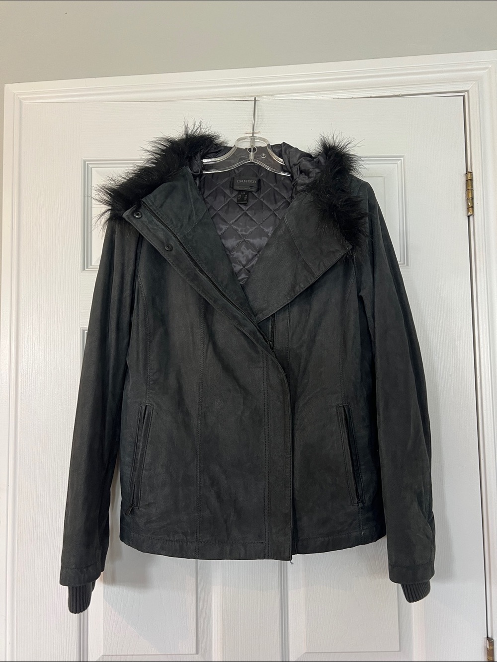 Danier Black Faux-Fur Trim Leather Jacket